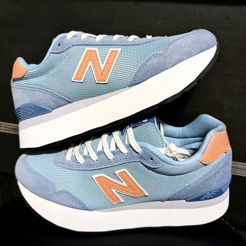 New Balance Light Blue and Peach Platform Sneakers
